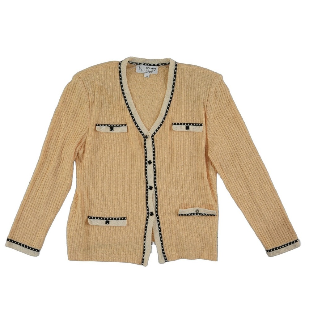 St. John Collection Cardigan Knit Jacket Women's Size 10 Pastel Ribbed Button